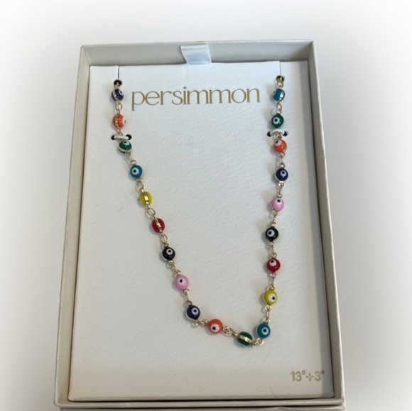 🔹️Persimmon🔹 Gold-Tone Evil Eye Colrful Tennis Choker 13" Necklace NEW - Picture 1 of 6
